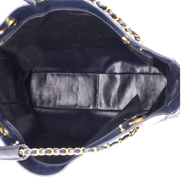 Auth Chanel Vintage Shopping Tote Lambskin Large Blue - Picture 5 of 8